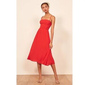 Reformation red Rosehip a-line spaghetti strap midi dress size 2